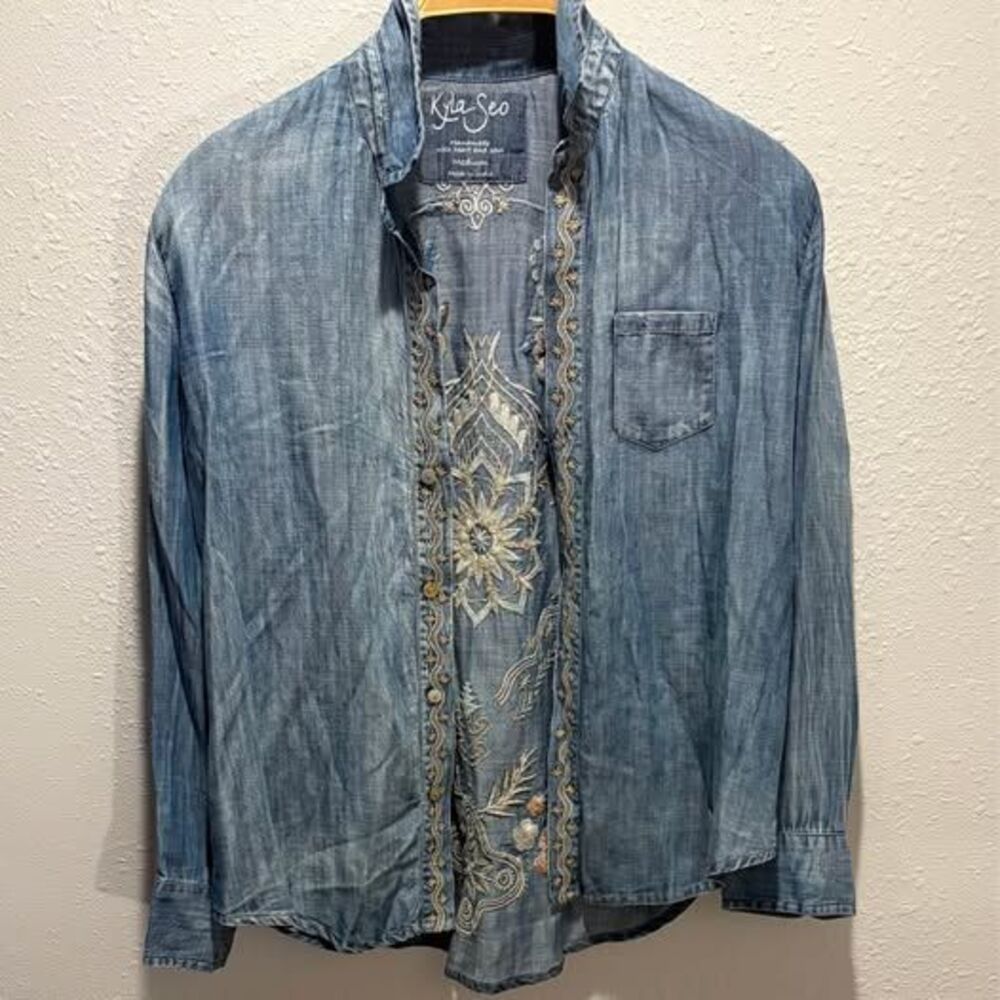 Kyla Seo Medium Amara Floral Sunburst Embroidered Denim Top